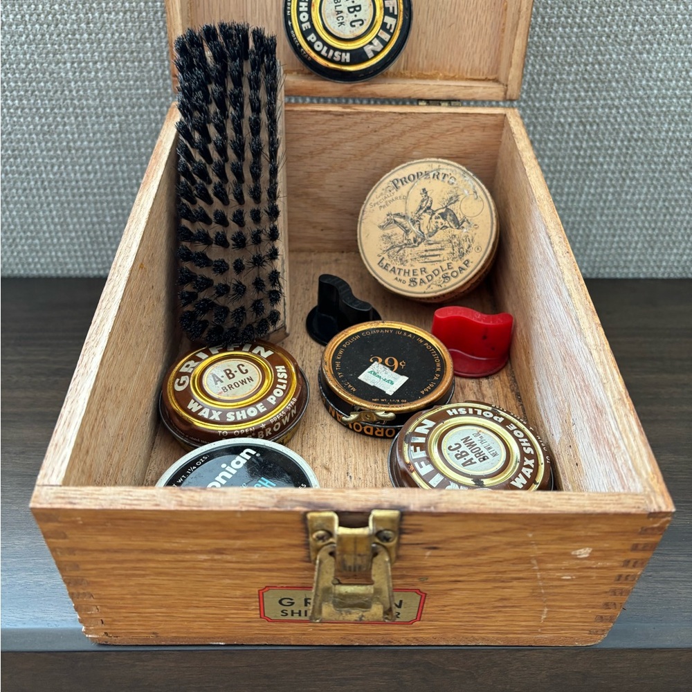 Vintage Griffin Shoe Polish Kit with Brush - Black, Brown, Neutral